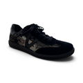 The Happy Shoe Shop Via Nova Flirt black lace sneaker with floral pattern, suede panels, and lace-up fastening.