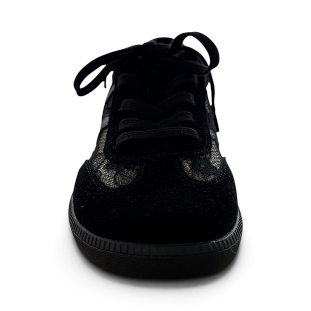 The Happy Shoe Shop Via Nova Flirt black lace sneaker with a low-top design and secure lace-up fastening.