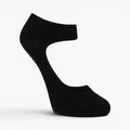 The Happy Shoe Shop Pussyfoot black bamboo cotton grip socks for Pilates, yoga, and barre. Features cut-outs and non-slip sole.