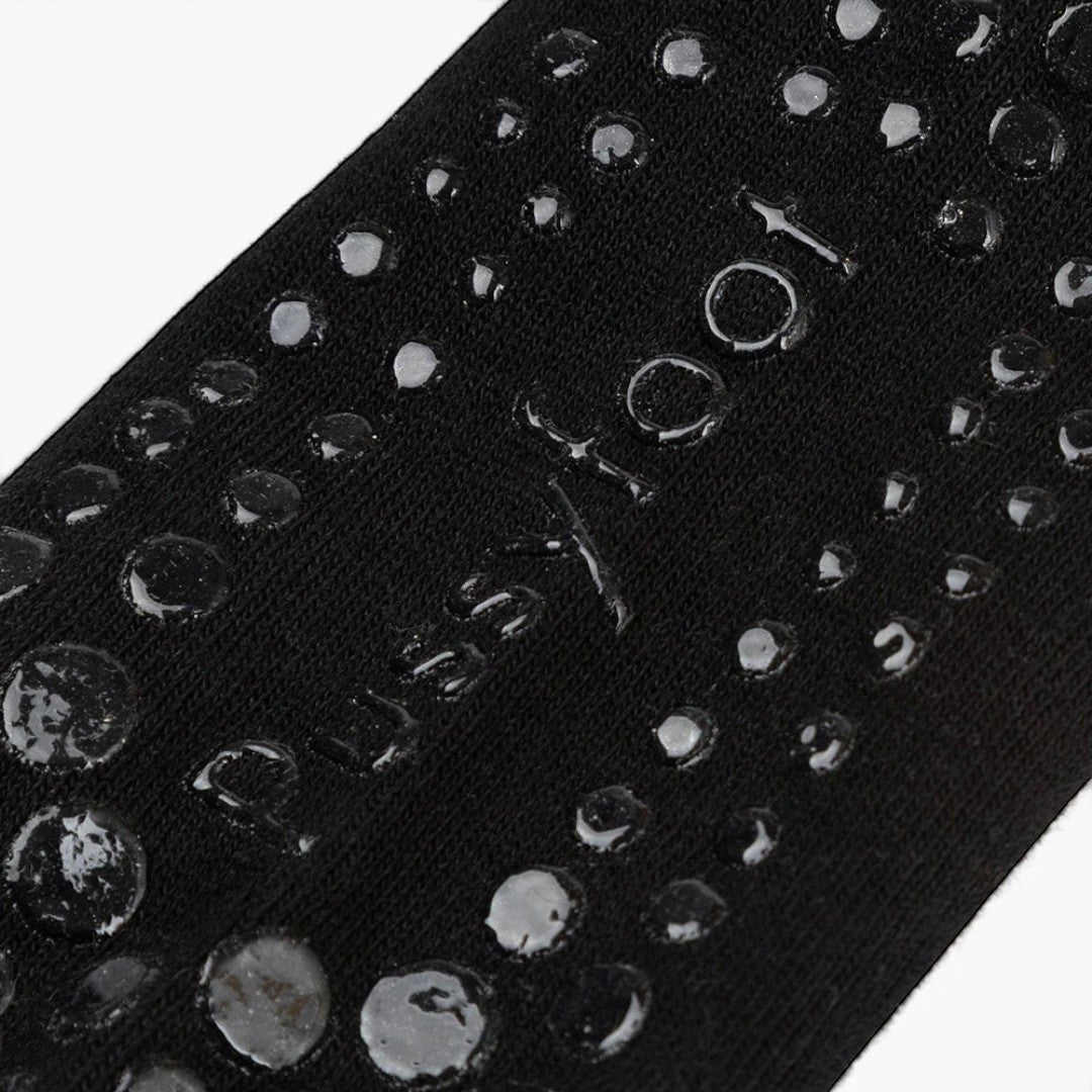 The Happy Shoe Shop black Pussyfoot Pilates grip socks with bamboo and cotton blend, featuring non-slip silicone grips.