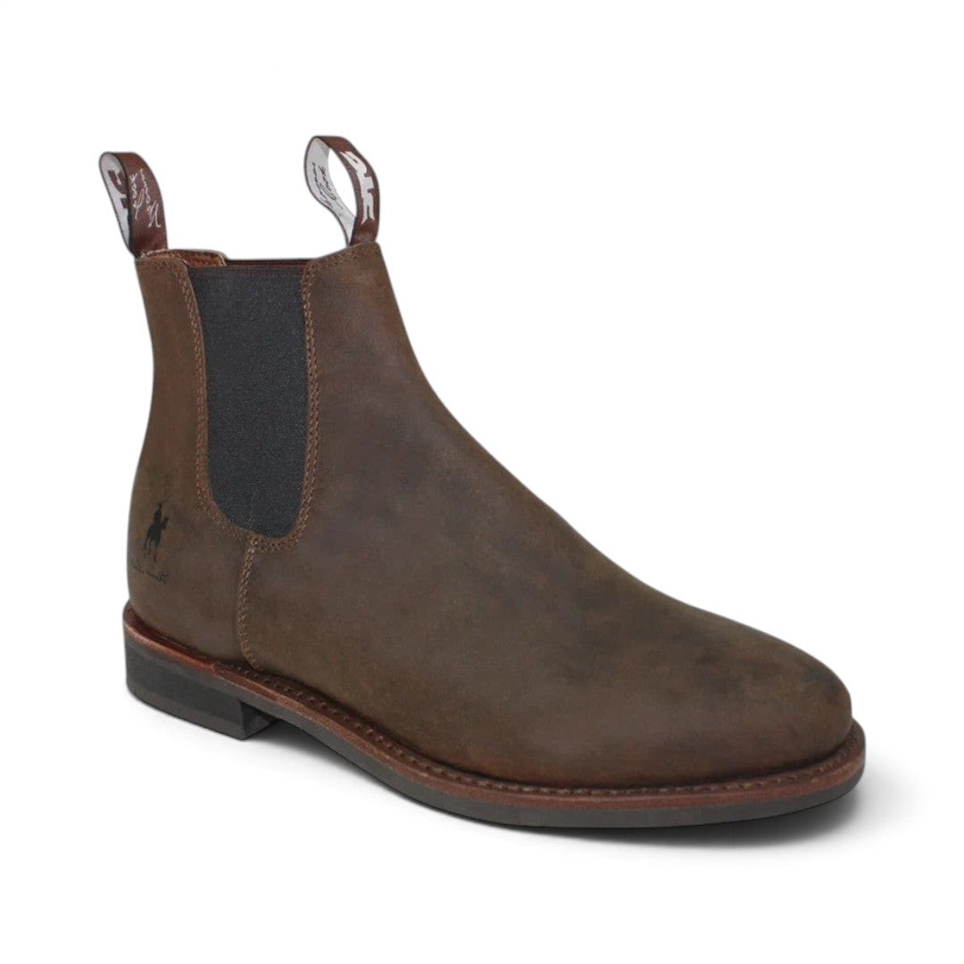 The Happy Shoe Shop Thomas Cook Mens Duramax brown leather elastic-sided Chelsea boot with durable rubber sole