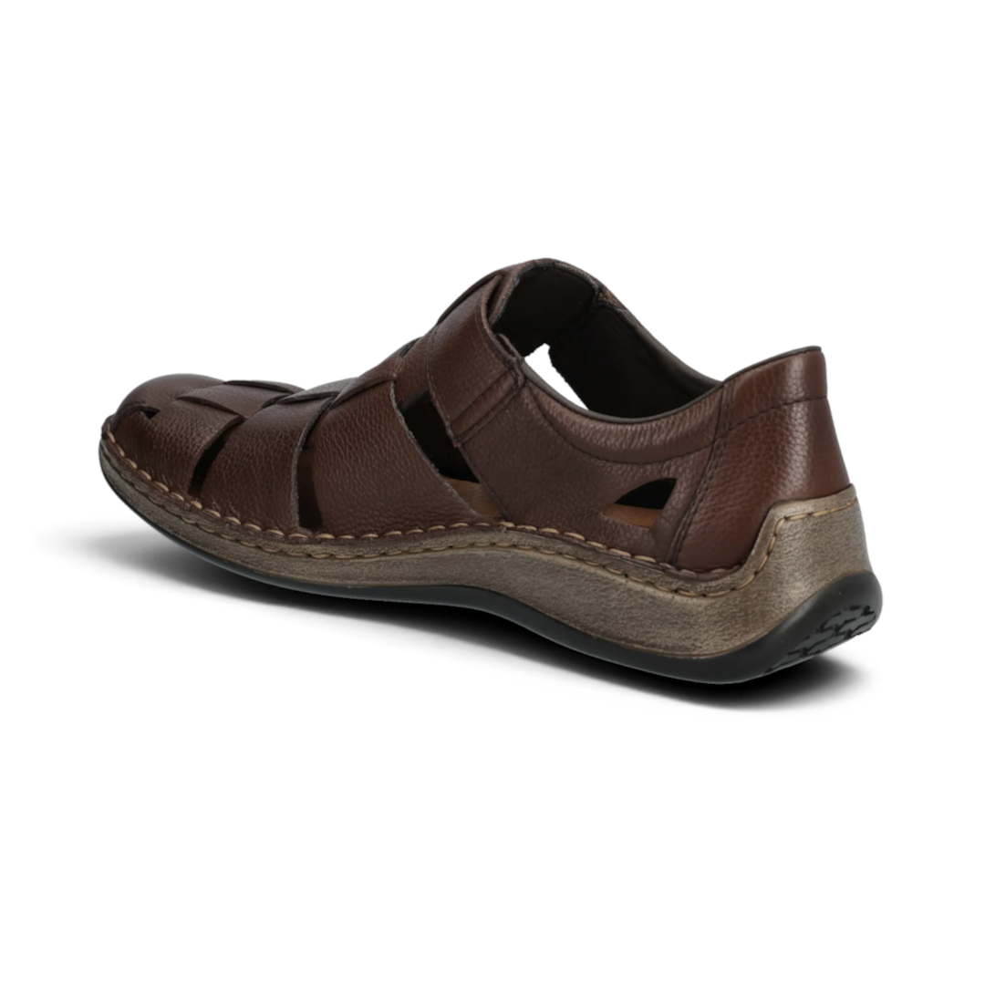 The Happy Shoe Shop brown leather Rieker fisherman sandals with cut-out details and a shock-absorbing sole