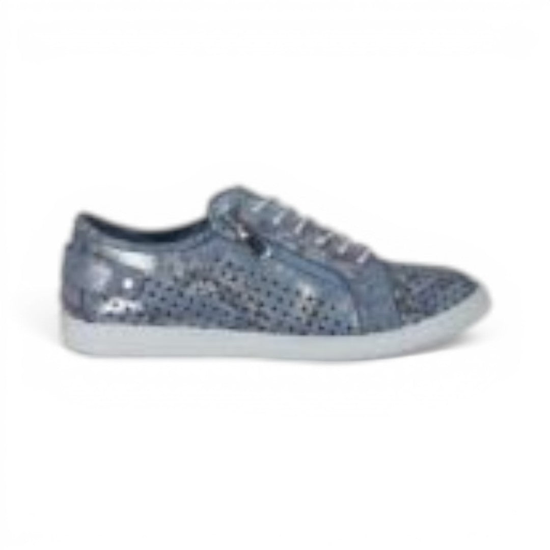 The Happy Shoe Shop Cabello EG17P blue perforated leather sneaker with lace and zip closure
