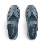 The Happy Shoe Shop Cabello Rise blue leather Mary Jane shoes with cut-out details and adjustable Velcro straps.