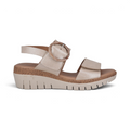 The Happy Shoe Shop Cabello Victoria platform sandals in metallic beige leather with adjustable straps and chunky sole