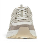 The Happy Shoe Shop Dansko Poppy beige leather and mesh walking sneaker with supportive EVA sole, front view.