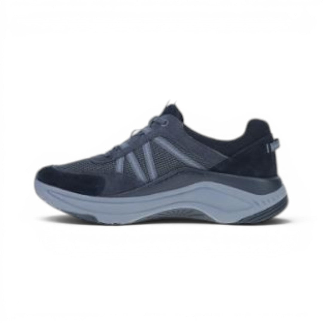 The Happy Shoe Shop Dansko Poppy navy blue leather and mesh walking sneaker with supportive EVA midsole