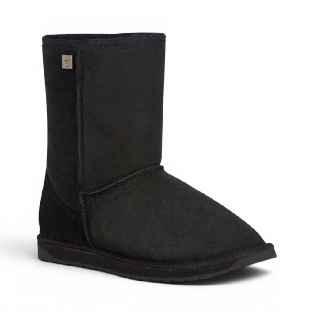 The Happy Shoe Shop Emu Australia Platinum Stinger Lo black sheepskin boot, water-resistant and made in Australia.