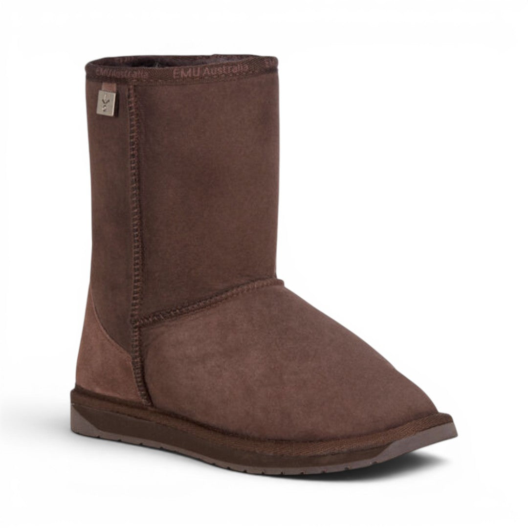 The Happy Shoe Shop Emu Australia Platinum Stinger Lo brown sheepskin boots. Water-resistant, double-face sheepskin.