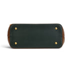 The Happy Shoe Shop Vendula London Farmhouse Pantry Grace Bag showing the dark green vegan leather base with gold studs