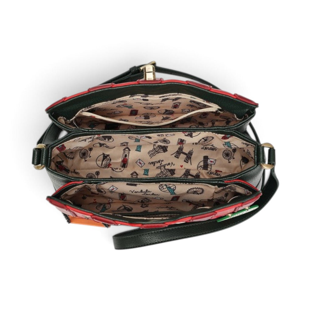 The Happy Shoe Shop Vendula London Farmhouse Pantry Alice Bag interior view showing three compartments and lining