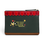 The Happy Shoe Shop Vendula London Farmhouse Pantry coin purse in dark green vegan leather with red scalloped trim.