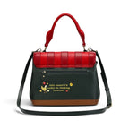 The Happy Shoe Shop Vendula London Farmhouse Pantry Grace Bag showing the dark green back with red handle and strap.