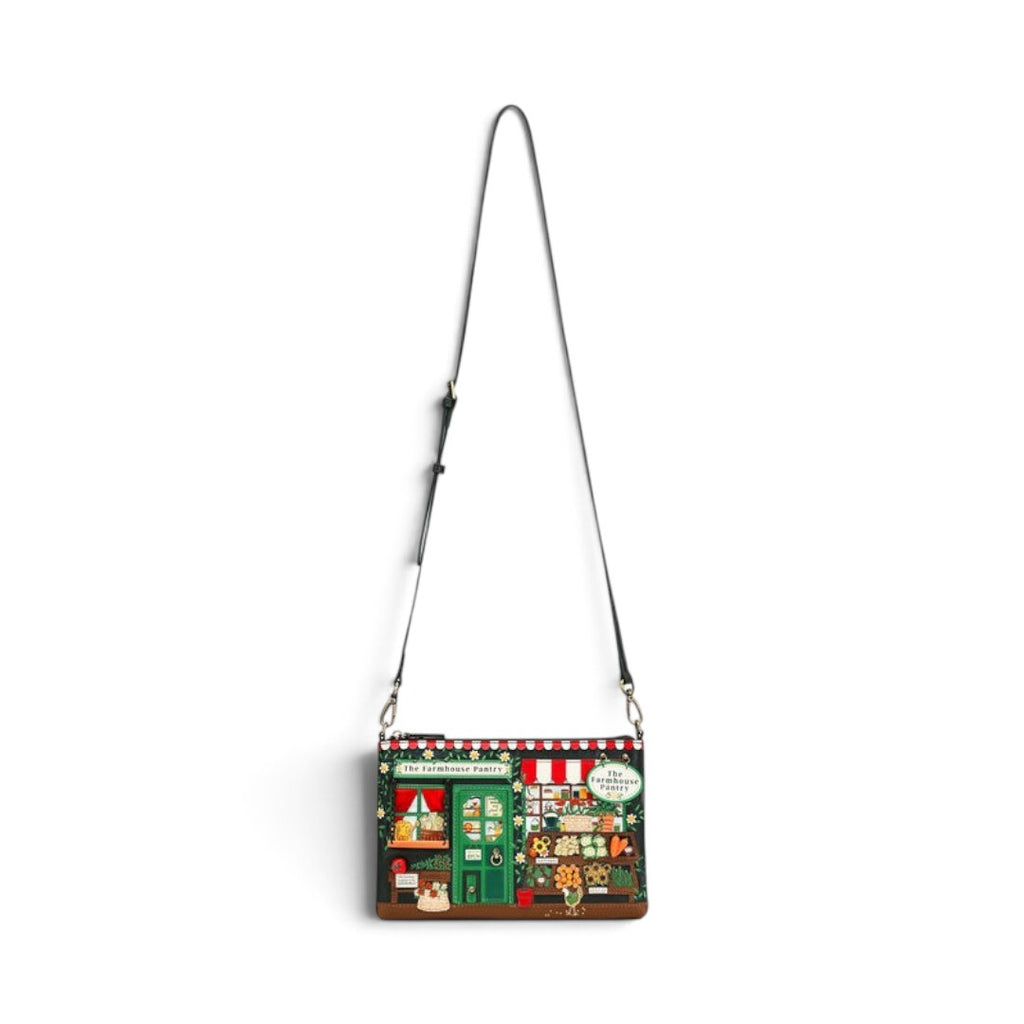 The Happy Shoe Shop Vendula London Farmhouse Pantry Kate bag in printed vegan leather with a detachable strap.