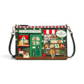 The Happy Shoe Shop Vendula London Farmhouse Pantry Kate bag in vegan leather with detailed shopfront embroidery.