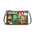 The Happy Shoe Shop Vendula London Farmhouse Pantry Kate bag in vegan leather with detailed shopfront embroidery.