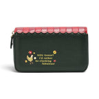 The Happy Shoe Shop Vendula London farmhouse pantry vegan leather wallet with red scalloped trim and chicken graphic.