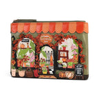The Happy Shoe Shop Vendula London Flower Shop zipper coin purse in amber vegan leather with floral and pumpkin motifs.