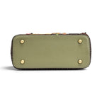 The Happy Shoe Shop Vendula London Flower Shop Mini Grace Bag base view showing olive green vegan leather and feet.