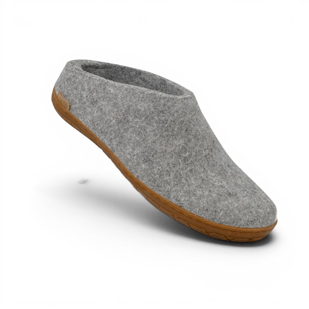The Happy Shoe Shop Glerups The Shoe grey wool slipper with natural rubber sole.