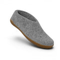 The Happy Shoe Shop Glerups The Shoe grey wool slipper with brown rubber sole.