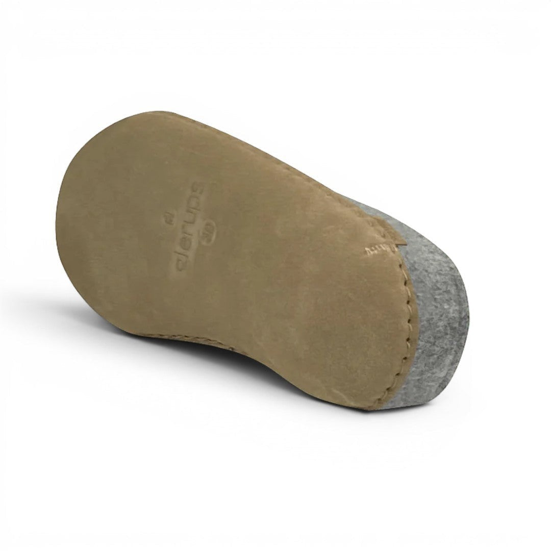 The Happy Shoe Shop Glerups The Slip-On grey wool felt slipper with a tan leather sole.