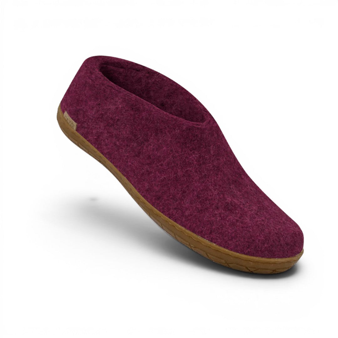 The Happy Shoe Shop Glerups The Shoe burgundy wool slipper with rubber sole.