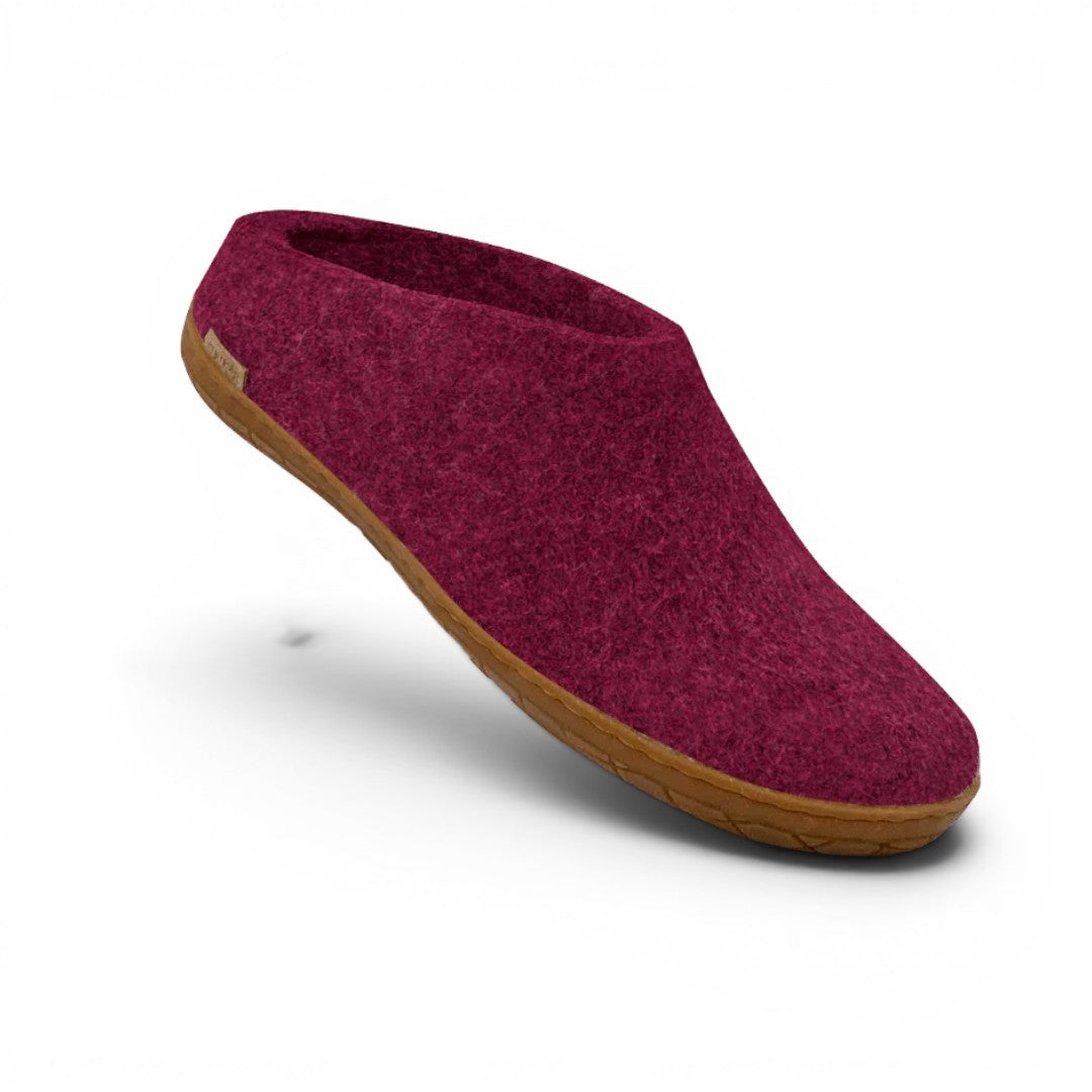 The Happy Shoe Shop Glerups The Shoe cranberry wool slipper with natural rubber sole.
