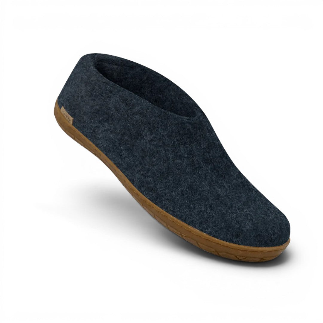 The Happy Shoe Shop Glerups The Shoe dark blue wool slipper with natural rubber sole.