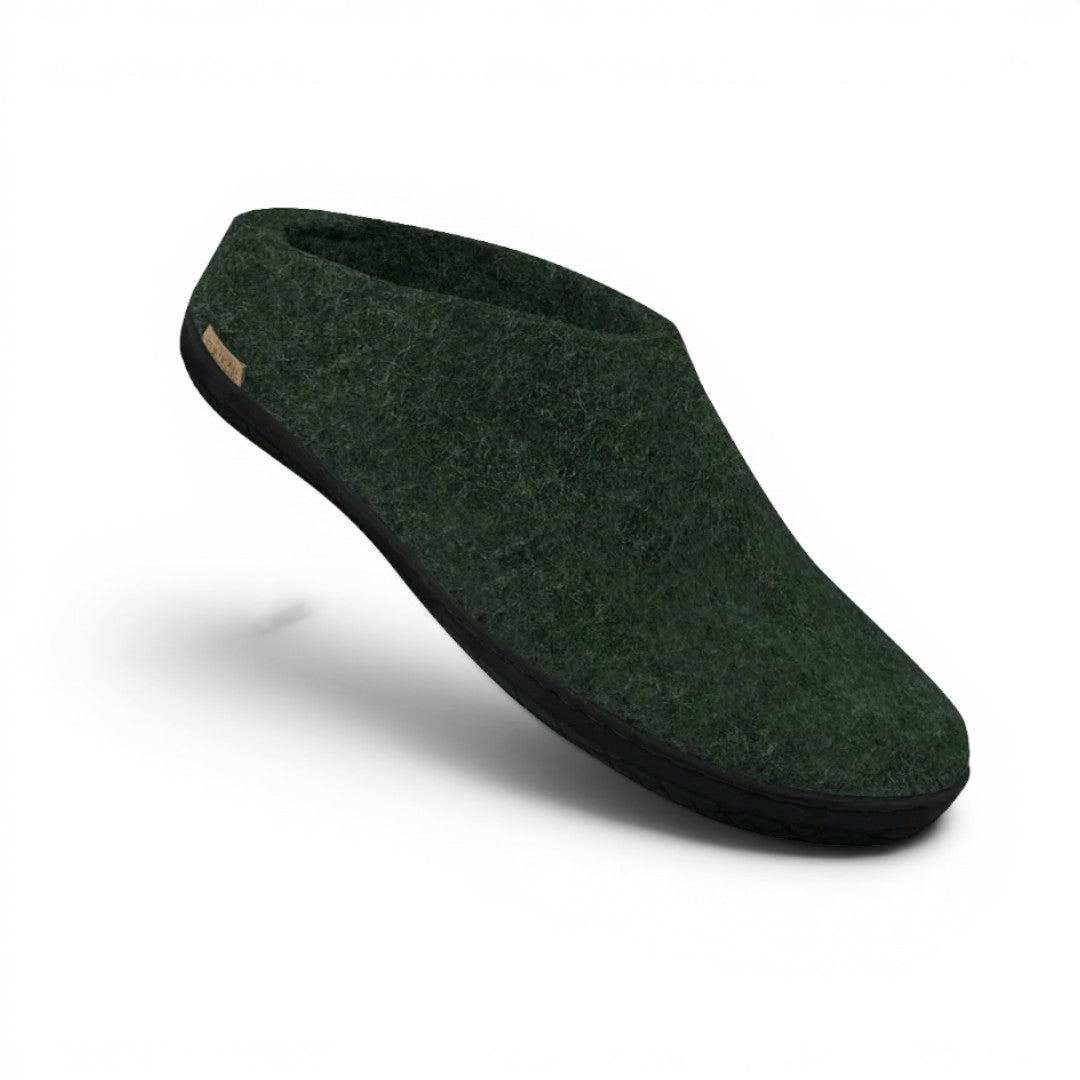 The Happy Shoe Shop Glerups The Shoe dark green wool slipper with black rubber sole