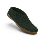 The Happy Shoe Shop Glerups The Shoe dark green wool slipper with a natural rubber sole.