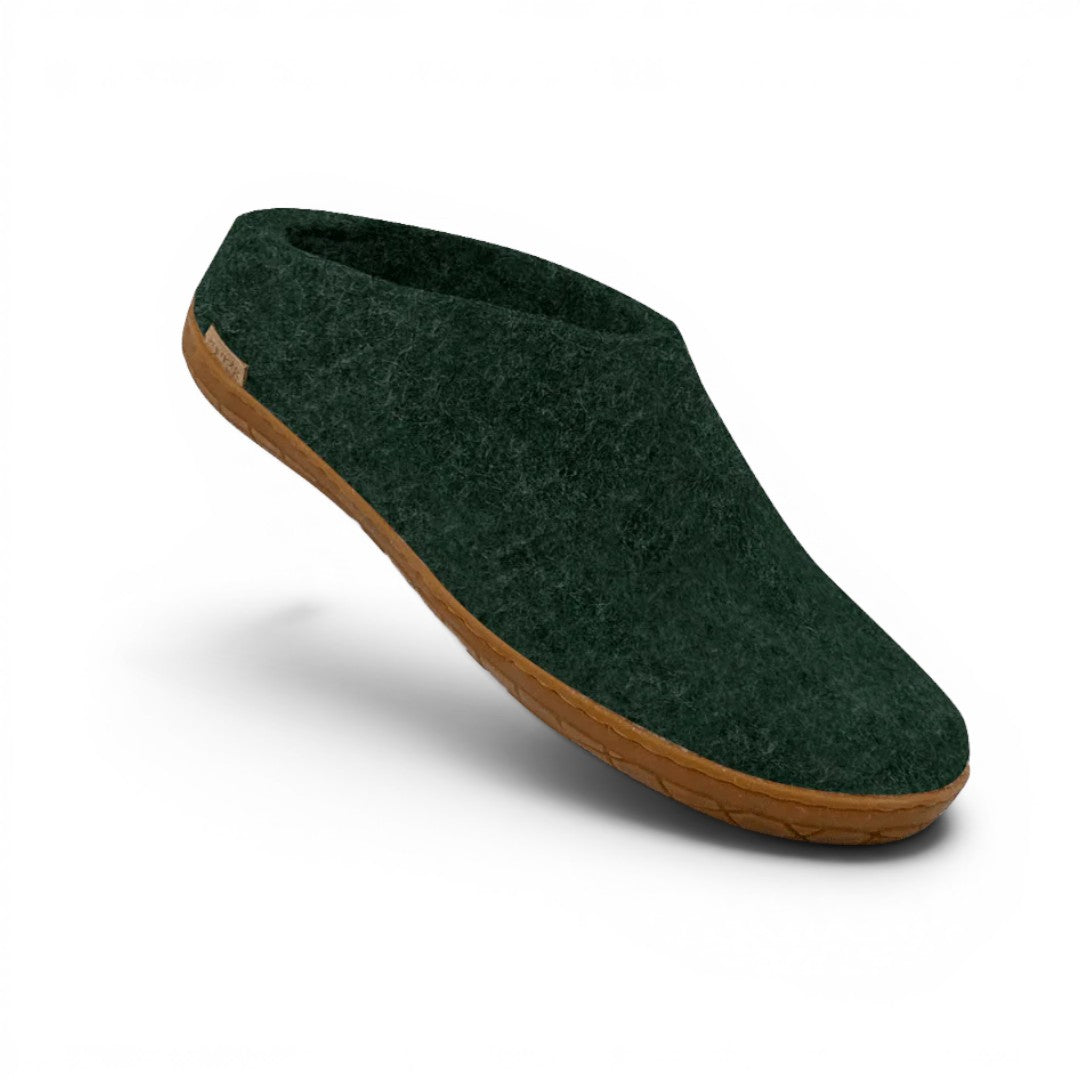 The Happy Shoe Shop Glerups The Shoe dark green wool slipper with natural rubber sole.