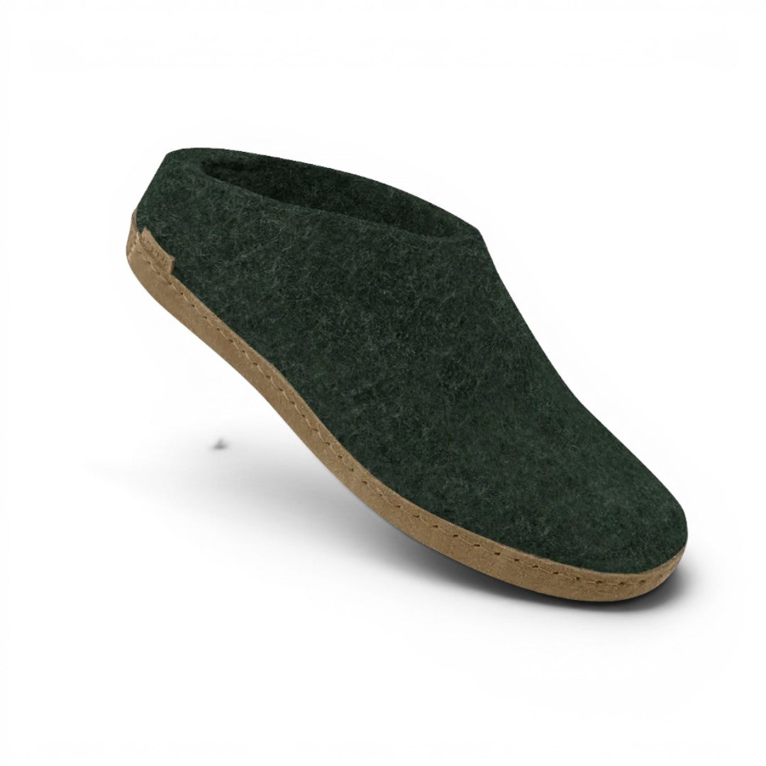 The Happy Shoe Shop Glerups The Shoe dark green wool slipper with natural rubber sole.