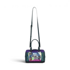 The Happy Shoe Shop Vendula Haunted Theatre bowler bag in purple vegan leather with gothic skeleton cat print.