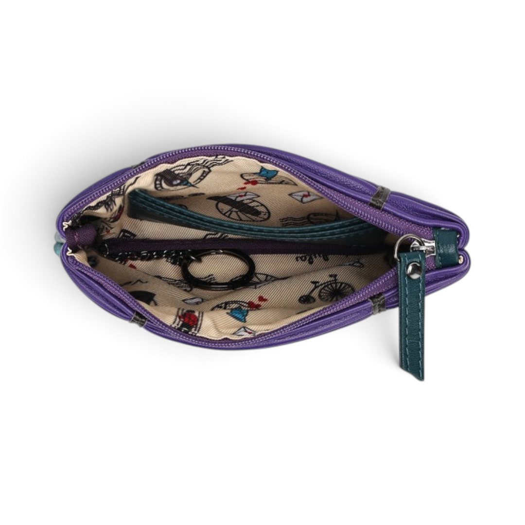The Happy Shoe Shop Vendula London Haunted Theatre coin purse interior showing iconic cotton lining and card slots