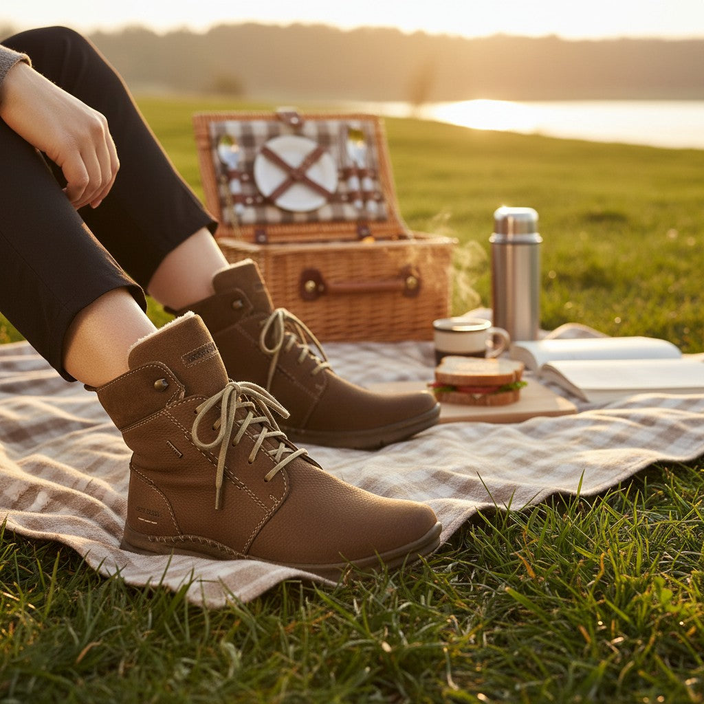 The Happy Shoe Shop Josef Seibel Conny 53 brown nubuck leather lace-up boots with warm lining and removable insole.