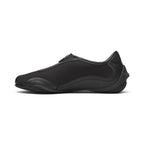 The Happy Shoe Shop Merrell Relay Zip sneaker in black leather and mesh with a side zipper and rubber outsole.