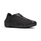 The Happy Shoe Shop Merrell Relay Zip black leather and mesh sneaker with side zipper and textured rubber outsole.