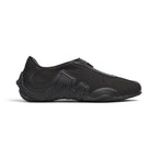 The Happy Shoe Shop Merrell Relay Zip black leather and mesh sneaker with side zipper and textured rubber outsole.