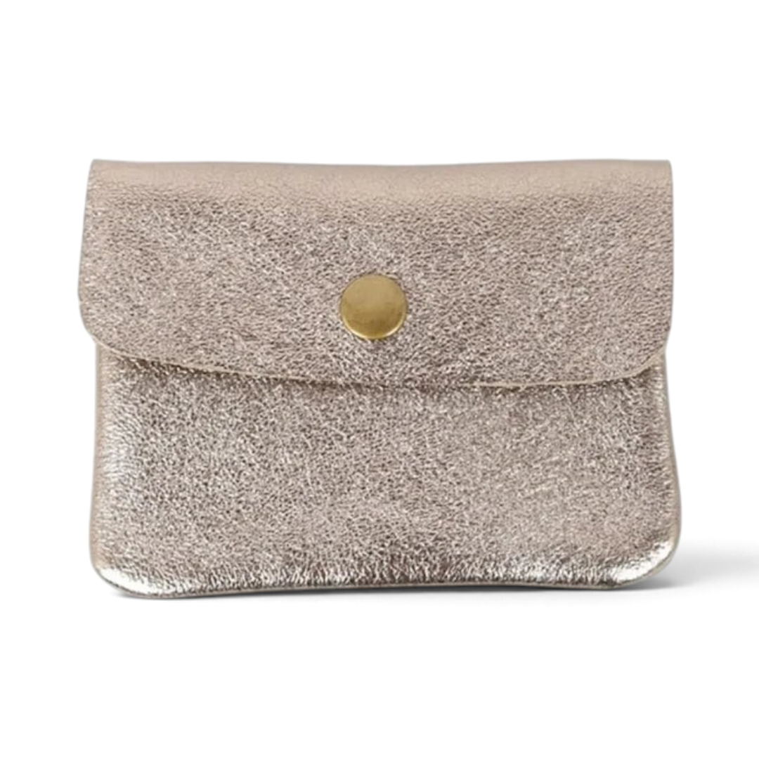 The Happy Shoe Shop MAISON FANLI metallic cowhide leather coin purse with a snap-button closure