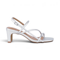 The Happy Shoe Shop Bay Lane Krystal metallic silver dress heel with multi-strap design and block heel