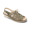 The Happy Shoe Shop Suave Paris olive green leather slingback sandal with lace-up detail and comfortable wedge heel.