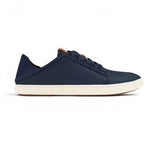The Happy Shoe Shop Olukai Pehuea Li trench blue mesh lace-up sneaker with drop-in heel and leather accents.