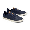 The Happy Shoe Shop Olukai Pehuea Li trench blue mesh lace-up sneakers with drop-in heel and leather accents