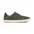 The Happy Shoe Shop Olukai Pehuea Li lace-up sneaker in dusty olive with a breathable mesh upper and drop-in heel.