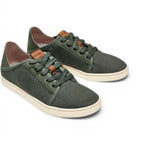 The Happy Shoe Shop Olukai Pehuea Li lace-up sneakers in dusty olive textured mesh with a drop-in heel design.