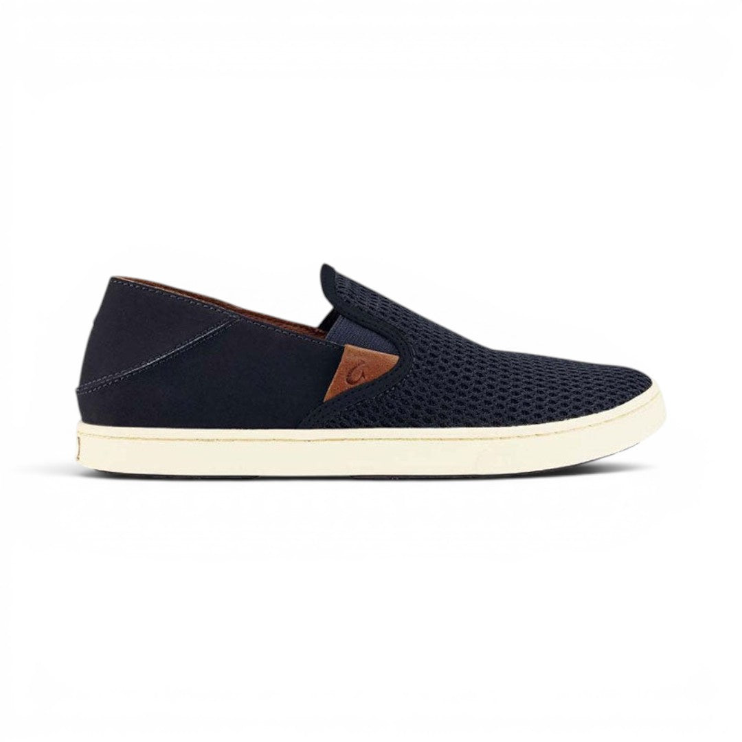 The Happy Shoe Shop Olukai Pehuea slip-on sneaker in trench blue with a breathable mesh upper and drop-in heel.
