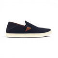 The Happy Shoe Shop Olukai Pehuea slip-on sneakers in trench blue with breathable mesh upper and white rubber sole.