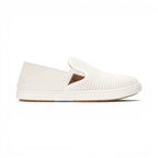 The Happy Shoe Shop Olukai Pehuea white mesh slip-on sneaker with signature drop-in heel design.