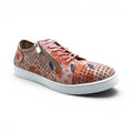 The Happy Shoe Shop Cabello EG17P pink floral perforated leather sneaker with side zip and lace-up closure.